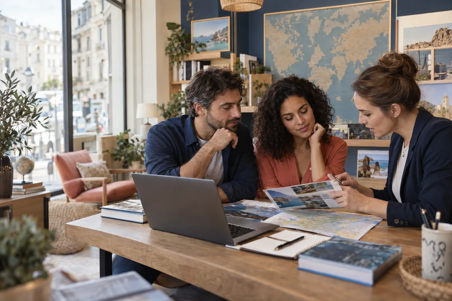 Couple comparant les services d’une agence et d’une plateforme en ligne