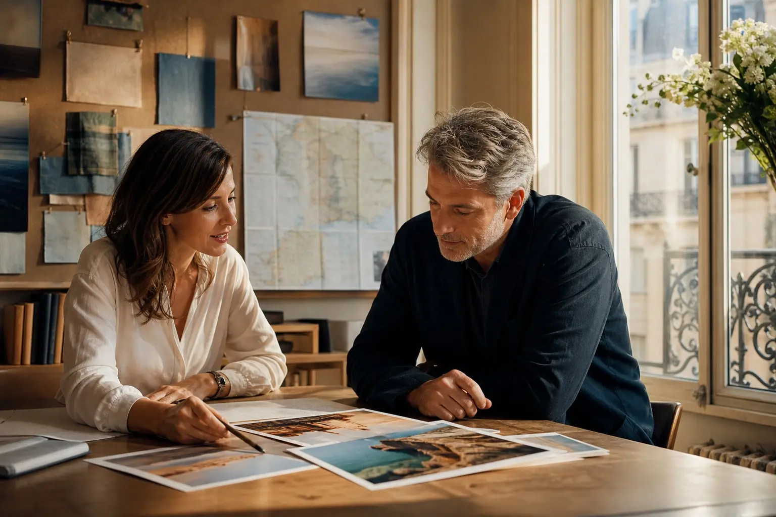 Conseillère en voyages sélectionnant une destination avec une cliente