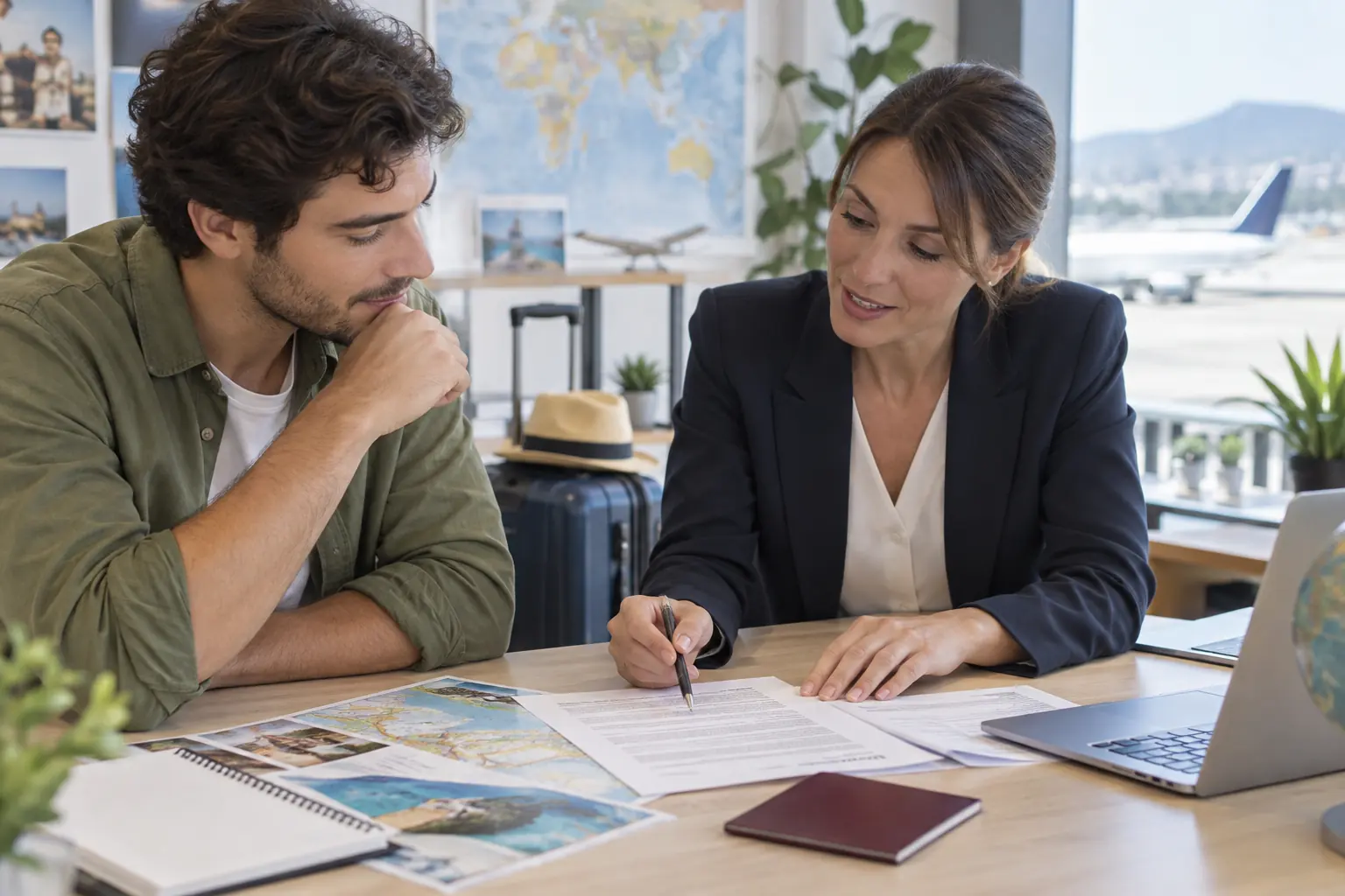 Voyageuse vérifiant ses documents avant un départ